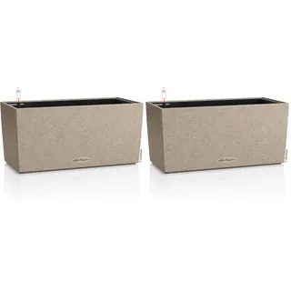 Lechuza-Pflanzgefäß BALCONERA Stone 40 sandbeige, Balkonkasten mit Bewässerungssystem, Wasserstandsanzeiger und Pflanzeinsatz, Stein-Optik, 40 x 19 x 19 cm, 15432 (Packung mit 2)