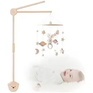 Mobile Halterung Holz für Babybett, Mobile Ständer Niedlicher Bärenform Design, 360°Drehbar Baby Mobile Aufhänger, Verstellbarer Abnehmbarer, für Aufhängung Spieluhr Bettglocke Baby Bett Spielzeuge