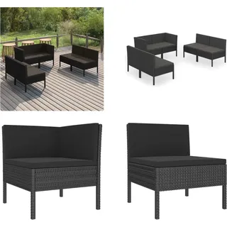 vidaXL 6 tlg. Garten Lounge Set mit Auflagen Poly Rattan Schwarz - Garten-Sofagarnitur - Garten-Sofagarnituren - Gartensofa-Set - Gartensofa-Sets - Schwarz