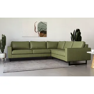 PLACES OF STYLE Ecksofa »Pinto, 250/290 cm, langer Schenkel, XXL, Ottomane«, Cord, Feincord, Luxus-Microfaser Leder und Chenille grün