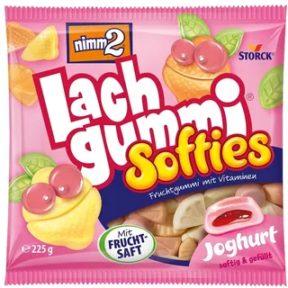 Nimm2 Lachgummi Softies Joghurt – 1 x 225 g – Gefülltes Fruchtgummi mit Fruchtsaft, Vitaminen und Joghurt – Süßigkeit in sechs Geschmacksrichtungen