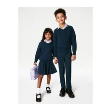 Unisex,Boys,Girls M&S Collection 2pk Unisex Slim Fit Cotton School Jumpers (3-18 Yrs) - Navy, Navy - 7-8 Y