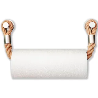 LeTOMA Küchenrollenhalter aus 100% Natur Jute-Seil zum Kleben | Maritimer Papierrollenhalter mit Edelstahl Haken | Selbstklebend ohne Bohren | Küchenpapierhalter aus dickem Tau
