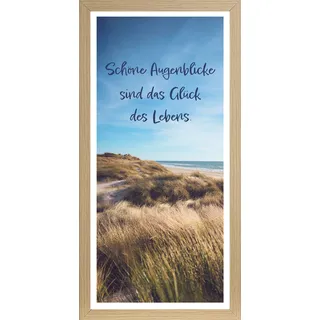 Bönninghoff Bild mit Rahmen "Wandbild gerahmt SCHÖNE AUGENBLICKE – STRAND 23x49 cm – Natur Wanddeko" Düne  Sprüche  Strand 1 Stk. tlg. mit dekorativem Rahmen, farbe rahmen: holz, farbe bild(er): blau, gelb