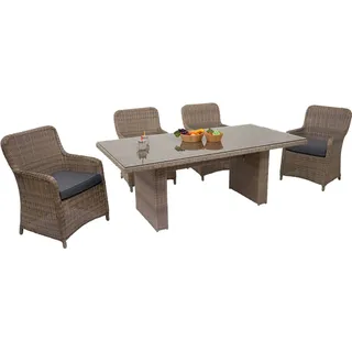 Poly-Rattan Garnitur HWC-E98, Balkon-/Garten-/Lounge-Set Sitzgruppe, Spun Poly halbrundes Rattan MVG beige Kissen grau - Beige