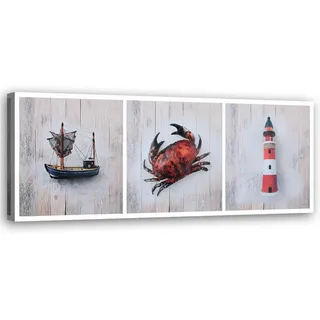 Feeby Wandbild maritime elemente , Rot , Textil , Religion/Spiritualität , Rechteckig , 90x30 cm , Bilder & Rahmen, Bilder, Leinwandbilder