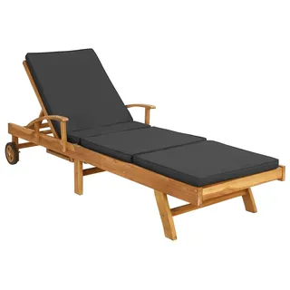 vidaXL Sonnenliege mit Kissen Massivholz Teak Braun und Dunkelgrau - Braun