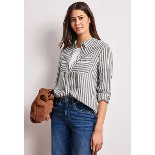 Hemdbluse STREET ONE, Damen, Gr. 36, espresso braun, Web, Obermaterial: 100% Leinen, gestreift, regular fit normal, Rundhals, Manschette, Blusen Hemdbluse, mit Streifen Muster