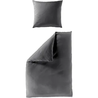 Bettwäsche BIERBAUM "Elegant uni", grau (grafit), B/L: 135cm x 200cm, 1 Stk., 1 Stk., Mako-Satin, B/L: 80cm x 40cm, 2 Stk., Mako-Satin, Obermaterial: 100% Baumwolle, Bettwäsche, Bettwäsche, Mako-Satin, 100 % Baumwolle, Uni, pflegeleicht