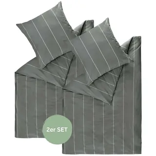 Esprit Harplines Gestreift Renforcé Grau 135 x 200 cm + 2 x 80 x 80 cm