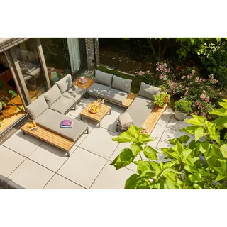 Siena Garden Loungegarnitur , Anthrazit, Grau, Teakfarben , Holz, Metall, Textil , 5-teilig , Teakholz , massiv , Füllung: Schaumstoff, Vlies,Vlies , einzeln stellbar , wetterbeständig , Gartenmöbel, Loungemöbel, Loungegarnituren