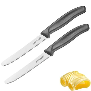 Westmark Frühstücksmesser Daily-Slice – 2 praktische Messer, doppelter Wellenschliff, ideal als Brot-, Brötchen- & Tomatenmesser, spülmaschinengeeignet –Edelstahl Rostfrei