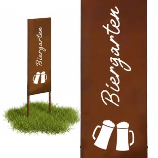 Relaxdays Edelrost Gartendeko, Biergarten, HB: 85 x 28 cm, Gartenstecker wetterfest, rustikal, zum Stecken, Eisen, braun