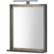Bild NIZZA Badspiegel mit Beleuchtung in Graphit, Artisan Eiche Optik - Praktischer Badezimmerspiegel mit Ablage - 60 x 70 x 15 cm (B/H/T)