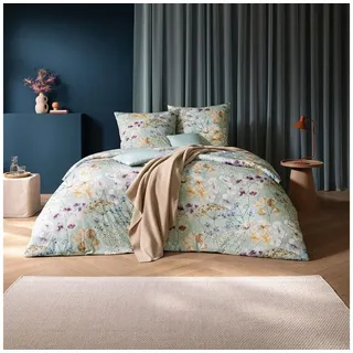 Estella Mako Jersey Mintgrün Blumen 155 x 220 cm + 80 x 80 cm