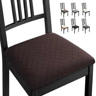 Stuhlhussen Esszimmerstuhl Sitzbezug 4 Stück Spandex Jacquard Stuhl Sitzbezüge Stretch-Sitzbezüge Abnehmbar Waschbar Stuhlhussen Sitzschutzbezug für Zuhause, Hotel, Bankett(4 Stück,Dunkelbraun) -B
