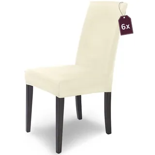 Scheffler Home Premium Stuhlhusse Mia Natur 6er Set Stretch Husse für Schwingstühle Waschbarer Microfaser Bezug mit blickdichter Struktur als stilvoller Stuhlüberzug – Öko-Tex Zertifiziert