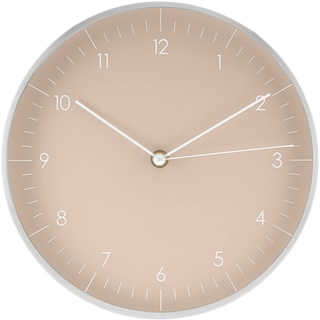 LUUK LIFESTYLE Moderne Quarz Wanduhr in skandinavischem Design mit geräuschlosem Uhrwerk, Sekundenzeiger und arabischen Ziffern, in beige und Silber