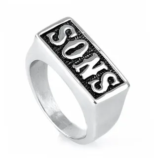 HIJONES Schmuck Herren Edelstahl Biker Ringe, SONS, Jahrgang, Punk, Silber und Schwarz, Größe 66 (21.0)