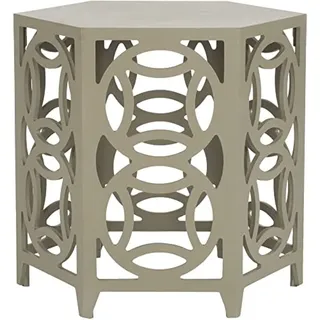 SAFAVIEH Bohemian Accent Table with Wooden , in Pearl Blue Grey, 58 X 58 X 56.38