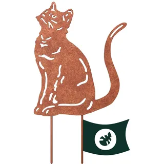 VERDOBA Katze Gartendeko Rost - Gartenstecker mit Rostpatina - Gartenstecker Rost - Blumentopf Katze aus stabilem Eisen - Rostdeko für Garten, Balkon & Terrasse