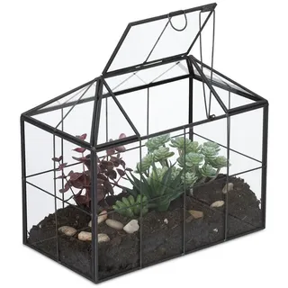 Relaxdays Pflanzenterrarium , Transparent , Glas, Metall , Rechteckig , 20 cm , Dekoration, Vasen, Glasvasen