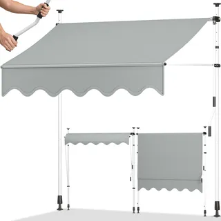 tillvex Balkonmarkise 300 cm Hellgrau Gelenkarm Markise Klemmmarkise Sonnenmarkise Balkon ohne Bohren - Hellgrau