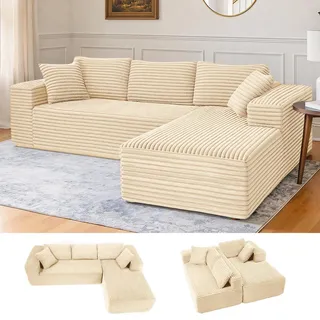 COMHOMASofa Big-Sofa, L-förmige Sofa, Couch Ecksofa, Chaiselongue Schlafsofa mit tiefer Sitzfläche und breiten Armlehnen, Cordstoff, Beige-L - Beige