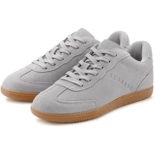 Sneaker ELBSAND "Freizeitschuh, Ledersneaker, Schnürschuh", Mädchen, Gr. 45, grau (hellgrau), Obermaterial: 93% Rindsleder, 7% Lederimitat. Decksohle: 100% Textilmaterial. Futter: 100% Polyester. Laufsohle: 100% Synthetik, Veloursleder, unifarben, Schuhe Sneaker, Retro Sneaker, Lederschuh, Schnürhalbschuh aus Leder Unisex
