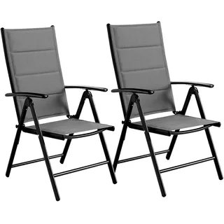 Gartenstuhl Alu 2er Set, Klappstuhl, 7-fach verstellbar, maximale Belastbarkeit 120 kg, wasserdicht, geeignet für Balkon, Camping, Garten, hochwertiger Outdoor Klappstuhl (grau)