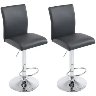 CLP Barhocker 2er Set Lederlook schwarz , Schwarz , Metall , 38.5x94.5x47 cm , Esszimmer, Barmöbel, Barhocker