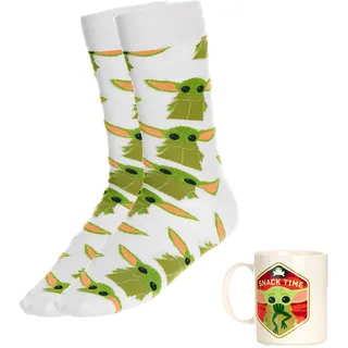 THE MANDALORIAN Kind Grogu Tasse & Socken Geschenkset - Offiziell lizenziertes Baby Yoda Keramiktasse & Unisex-Socken-Set für Star Wars-Fans, Neuheitsgeschenk