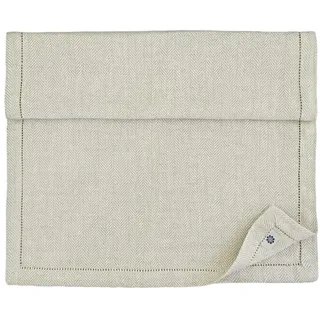 Linen & Cotton Hochwertiger und Eleganter Herringbone Tischläufer Stoff/ Tischband mit Hohlsaum Oxford - 100% Leinen, 44 x 180cm (Natur/ Grau/ Beige) Ideal für Hochzeit Gastronomie Hotel