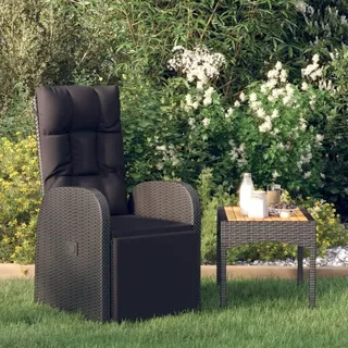 vidaXL Garten-Liegestuhl mit Auflage Poly Rattan Schwarz - Schwarz