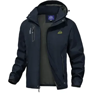 donhobo Herren Softshell Jacke Outdoor Funktionsjacke Freizeitjacke Leichte wasserdichte Winddichte Wandern Bergjacke Mantel mit Kapuze, Dunkelblau, 2XL
