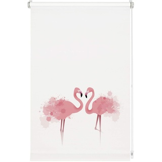 GARDINIA Rollo ohne Bohren, Zum Klemmen, Blickdicht, Sichtschutz, Blendschutz, Inkl. aller Montage-Teile, Digiprint Flamingo, Weiß/Dekor, 90 x 150 cm