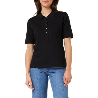 Tommy Hilfiger Damen Poloshirt Kurzarm 1985 Pique Polo Regular Fit, Schwarz (Black), S