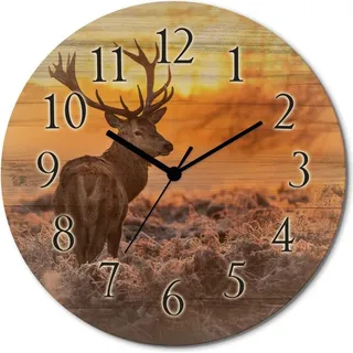 ARTland Holz Wanduhr Funkuhr - schwarzer Zeiger Rotwild Größe: 30x30 cm - Orange