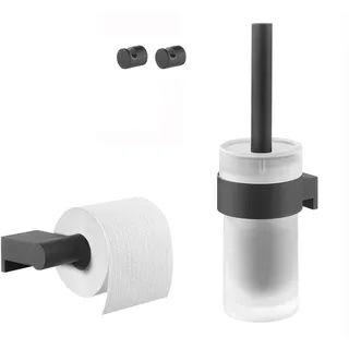 Tiger Bold Badaccessoire-Set, Edelstahl, Schwarz-matt, 4-teilig, bestehend aus Toilettenpapierhalter, 2 x Haken und WC-Bürste