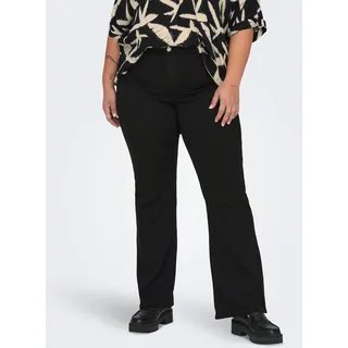 Bootcut-Jeans ONLY CARMAKOMA "CARTHUNDER LIFE MID PUSH UP FLARED DNM", Damen, Gr. 52, Länge 32, schwarz (schwarz denim), Denim/Jeans, Obermaterial: 53% Viskose, 29% Baumwolle, 17% Polyester, 1% Elasthan, unifarben, bootcut fit, Jeans Bootcut-Jeans