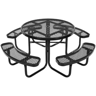 Vevor Picknicktisch (rund) mit 4 Bänken Sitzgarnitur, wetterfestes Gartenmöbel-Set für Terrasse, beschichtete Stahltische mit Loch für Schirm, Gartengarnitur für Hinterhof Veranda (schwarz)