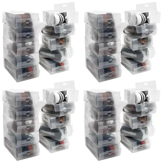 Kurtzy Schuhbox Transparent Plastik Aufbewahrungsbox Schuhe (40Stk) – Damen, Herren, Kinder Schuhboxen Stapelbar, Faltbar, Gewellt – Schuhaufbewahrung Platzsparend Sneaker Box zum Reisen, Aufbewahrung