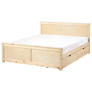 BELIANI Bett mit 2 Schubladen Hellbraun Kiefernholz 140 x 200 cm mit Stauraum Kopfteil Lattenrost Skandinavischer Stil Holzbett Stauraumbett - Braun