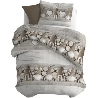 PENSIERI DELICATI Bettwäsche-Set für Einzelbett, Biber, 100% Baumwolle, 155 x 200 cm, Tasche und Kissenbezug 52 x 82 cm, hergestellt in Italien, maschinenwaschbar bei 40 Grad, Beige