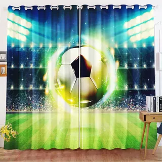 Fadaing Fußball Verdunkelungsvorhänge Für Jungen Sport Fußball Blickdicht Vorhänge Fußball Gardinen Verdunkelungsvorhang Für Schlafzimmer Kinderzimmer (150x166cm(BxH)/ 75x166cmx2,3)