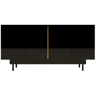Dancan Sideboard Artemisa Schwarz, goldener Akzent, Hochglanz , Metall , 163x81x42 cm , Kleinmöbel, Kommoden, Sideboards