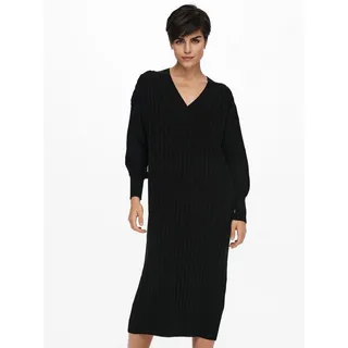 Only Damen Langarm Strickkleid Oversized | Loose Fit Midi V Knit Dress | V-Neck Shirt Pullover Onlnew Tessa, Farben:Schwarz, Größe:XS