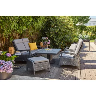 Siena Garden Gartenlounge-Set »Solea«, (Set, 8 tlg.), bestehend aus 2 Sesseln, 1 Bank, 1 Tisch und 4 Auflagen, blau