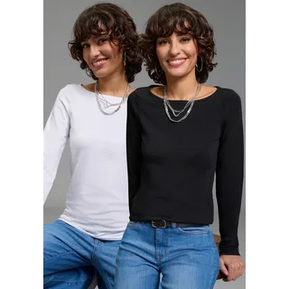 Longsleeve LAURA SCOTT, Damen, Gr. 48/50, weiß, schwarz, Single Jersey, Obermaterial: 95% Baumwolle, 5% Elasthan, Basic, Basic hüftbedeckend, U-Boot-Ausschnitt, Shirts Longsleeve, Basic-Stil und Passform, mit U-Boot-Ausschnitt, Topseller