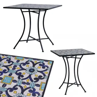 Mosaik Mosaiktisch Gartentisch quadratisch Bistro Rund Eisenramen elegant Blau - Bunt